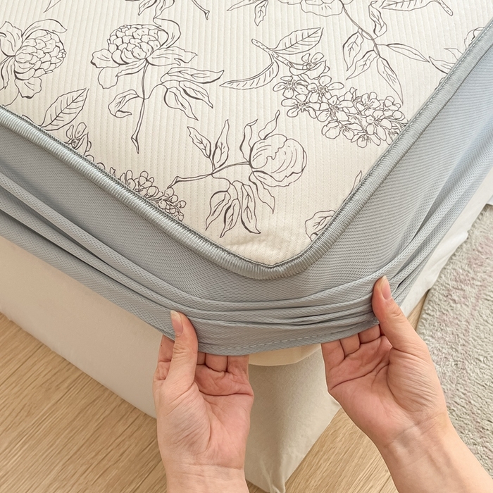 91家纺网 家纺一手货源 找家纺 星座家纺 2025新款复合提花凉感丝凉席三件套床笠款 午后茶花-床笠款