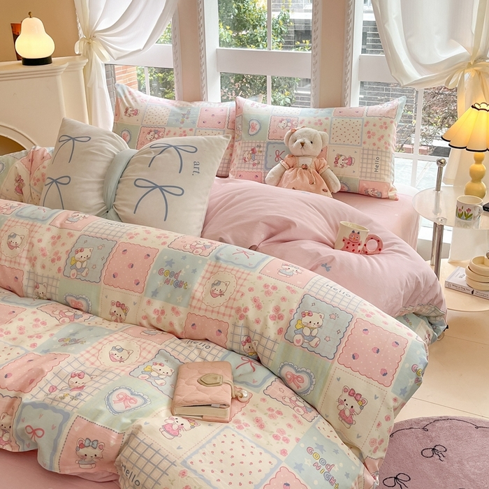 91家纺网 家纺一手货源 找家纺 Sweet dreams甜梦 2025新款全棉印花卡通小清新四件套