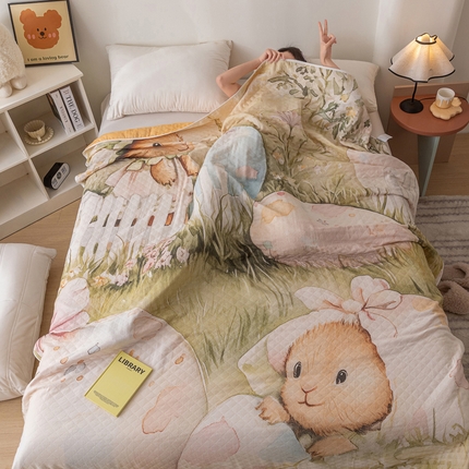 91家纺网 家纺一手货源 找家纺 （总）乐家毛巾被 2025春夏新款全棉纯棉六层大版印花毛巾被