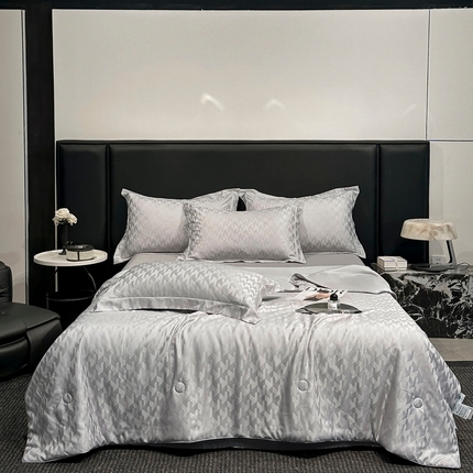 91家纺网 家纺一手货源 找家纺  慕晨 2025新款莱赛尔提花四件套高级简奢款天丝夏被4件套直播热款 波雅