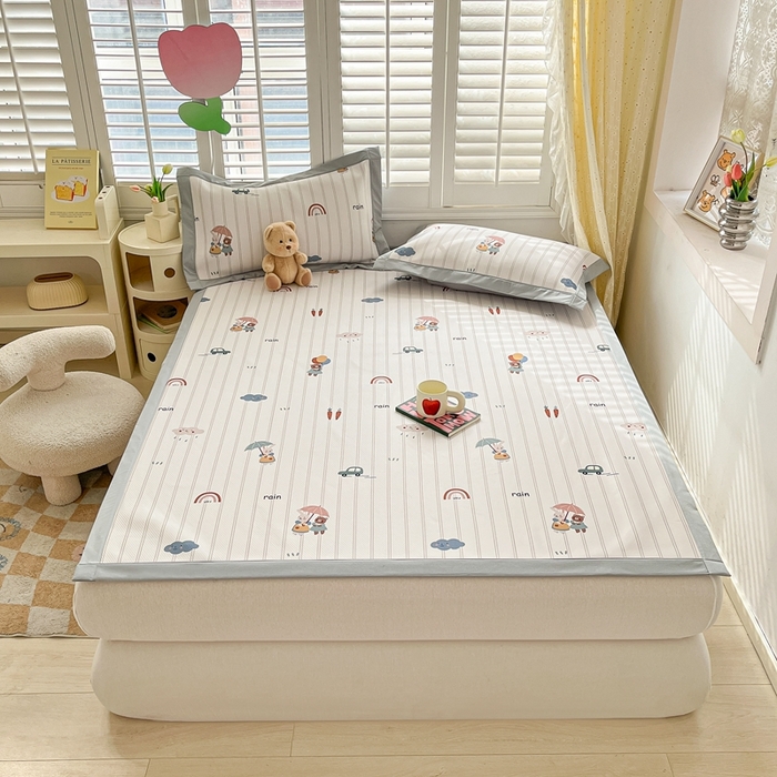 91家纺网 家纺一手货源 找家纺 星座家纺 2025新款复合提花凉感丝凉席三件套平铺款 悠悠小元