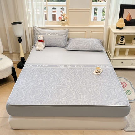 星座家纺 2025新款复合提花凉感丝凉席三件套床笠款 叶之语-灰 床笠款