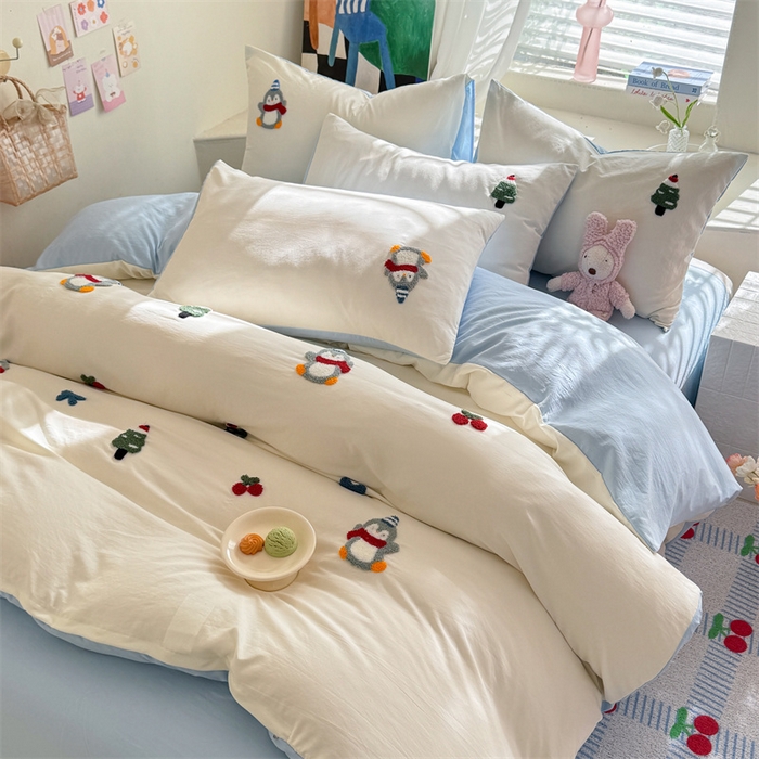 91家纺网 家纺一手货源 找家纺 （总）多品 2025春夏新款水洗棉毛巾绣卡通系列被套单件-单被套