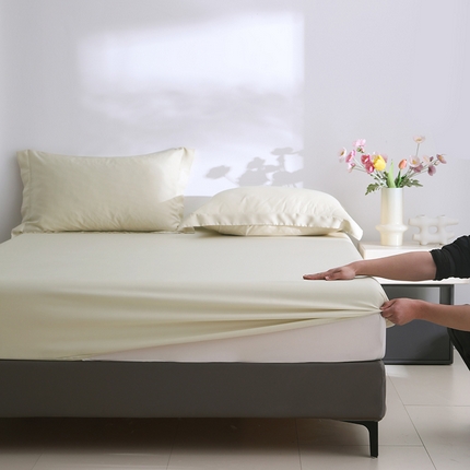 寝柔2025春夏新款50S纯色天丝床笠单件席梦思床垫棕垫保护套凉感（有质检报告） 仙米色