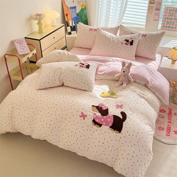 91家纺网 家纺一手货源 找家纺 多品 2025春夏新款水洗棉毛巾绣卡通系列被套单件-单被套 心愿狗