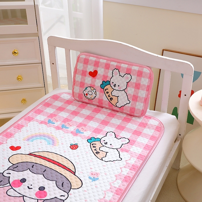 91家纺网 家纺一手货源 找家纺 八零年代  2025新款3D凉豆豆大版卡通儿童凉席夏被三件套冰豆豆凉席 凉豆豆 可爱女孩