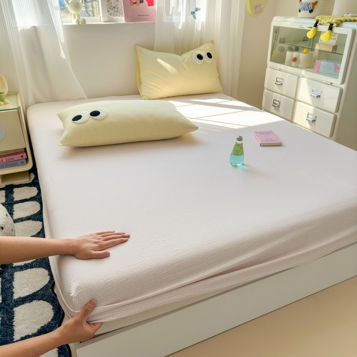 91家纺网 家纺一手货源 找家纺 丽涵家纺 丽涵新品 全棉色织水洗棉单品床笠-床笠三件套 紫小格