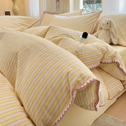 莱茵家居 2025新款全棉色织水洗棉贝壳包边四件套生椰系列 芝士奶酪