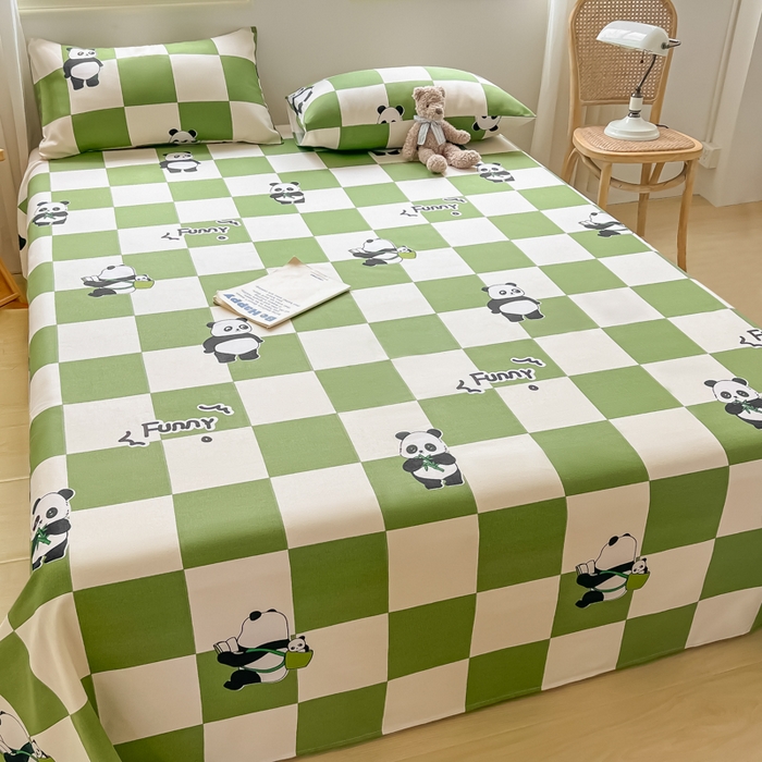 91家纺网 家纺一手货源 找家纺 爱彼家纺 2025新款热门卡通条纹原棉老粗布凉席床单 背包熊