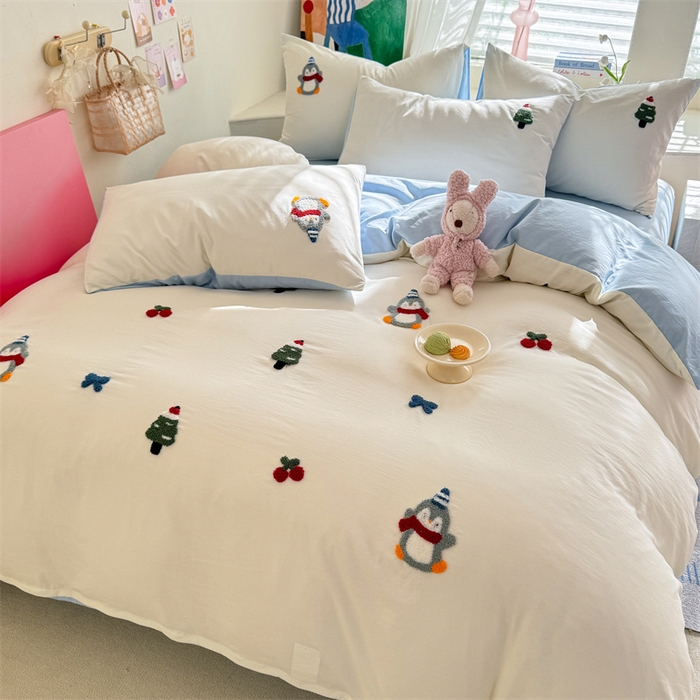91家纺网 家纺一手货源 找家纺 （总）多品 2025春夏新款水洗棉毛巾绣卡通系列被套单件-单被套