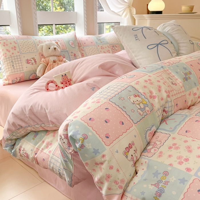 91家纺网 家纺一手货源 找家纺 Sweet dreams甜梦 2025新款全棉印花卡通小清新四件套