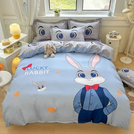 91家纺网 家纺一手货源 找家纺 宝薇家纺2025新款卡通款加厚斜纹磨毛大版四件套 （新花型不断更新中）绅士兔