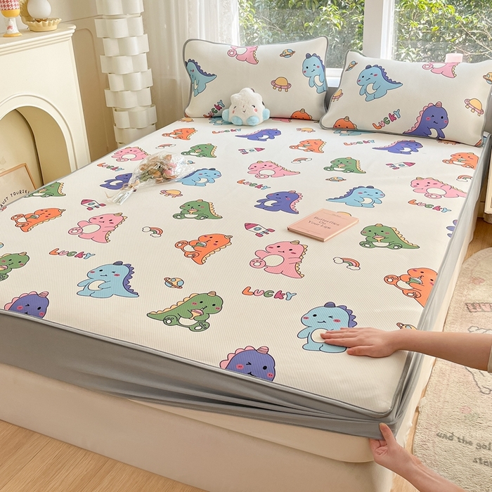 91家纺网 家纺一手货源 找家纺 星座家纺 2025新款复合提花凉感丝凉席三件套床笠款 七彩龙-床笠款