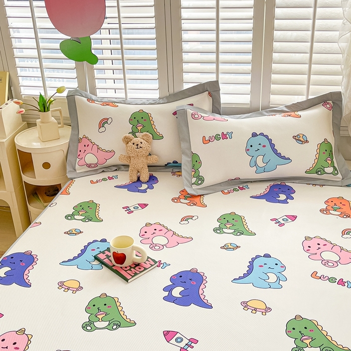 91家纺网 家纺一手货源 找家纺 星座家纺 2025新款复合提花凉感丝凉席三件套平铺款 七彩龙