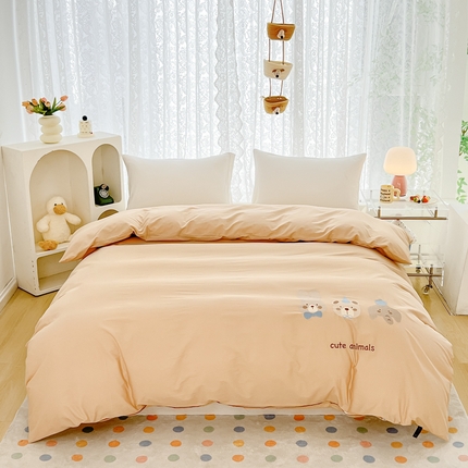 曼町家居 2025春夏新款40支全棉纯棉水洗棉刺绣四件套 元气星喵-浅纱色