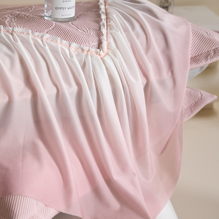 91家纺网 家纺一手货源 找家纺 卡初家居（原微来） 2025新款乙纶冰豆豆渐变色床裙款凉席席子 渐变粉