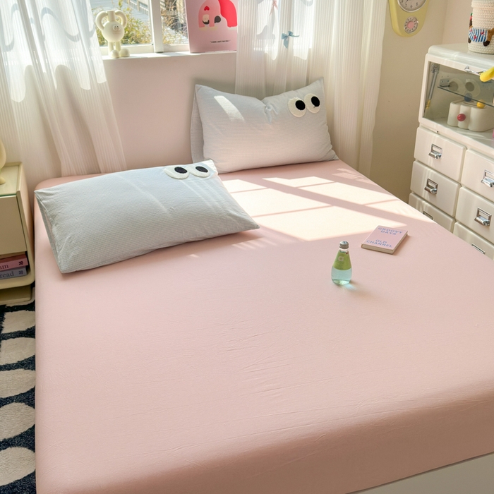 91家纺网 家纺一手货源 找家纺 丽涵家纺 丽涵新品 全棉色织水洗棉单品床笠-床笠三件套 蜜桃粉