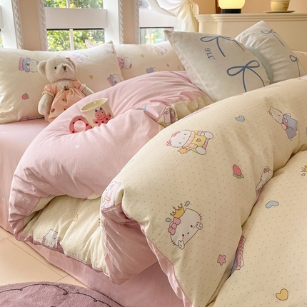 Sweet dreams甜梦 2025新款全棉印花卡通小清新四件套草莓猫猫