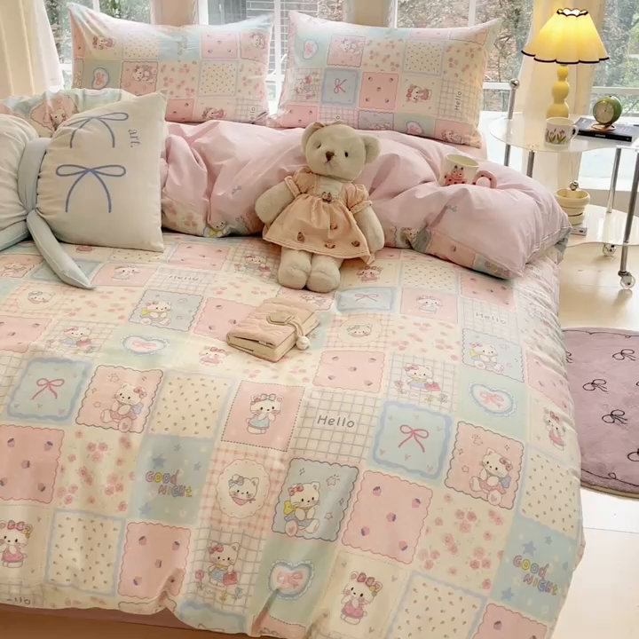 91家纺网 家纺一手货源 找家纺 Sweet dreams甜梦 2025新款全棉印花卡通小清新四件套