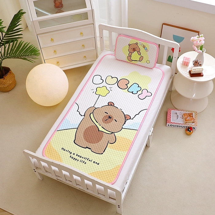 91家纺网 家纺一手货源 找家纺 八零年代  2025新款3D凉豆豆大版卡通儿童凉席夏被三件套冰豆豆凉席 凉豆豆 星星卡皮巴拉