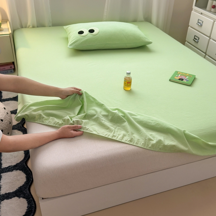 91家纺网 家纺一手货源 找家纺 丽涵家纺 丽涵新品 全棉色织水洗棉单品床笠-床笠三件套 糖果绿