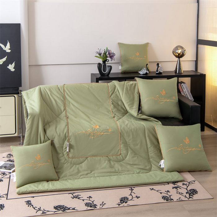 91家纺网 家纺一手货源 找家纺 照世家纺 2025新款柔软透气全棉抱枕被-蝶影（控价不低于40*40的69，45*45的89，50*50的109，55*55的139，60*60的189）蝶影-草绿