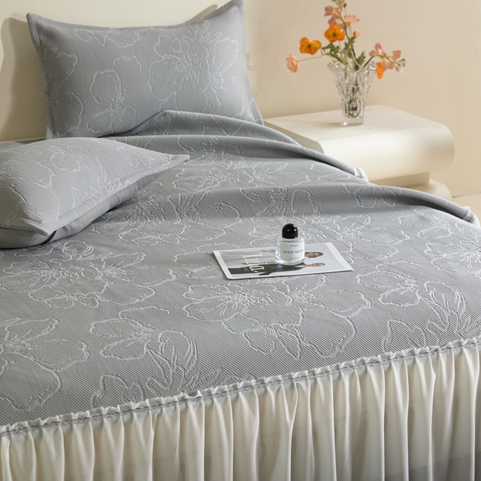 91家纺网 家纺一手货源 找家纺 卡初家居（原微来） 2025新款乙纶冰豆豆渐变色床裙款凉席席子 渐变灰