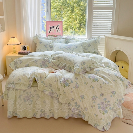 91家纺网 家纺一手货源 找家纺 （总）宜凡家纺 2025新款全棉蕾丝花边床裙四件套