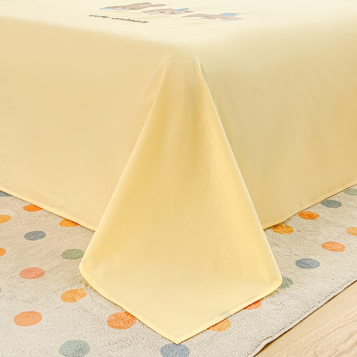 91家纺网 家纺一手货源 找家纺 曼町家居 2025春夏新款40支全棉纯棉水洗棉刺绣四件套 元气星喵-奶油黄