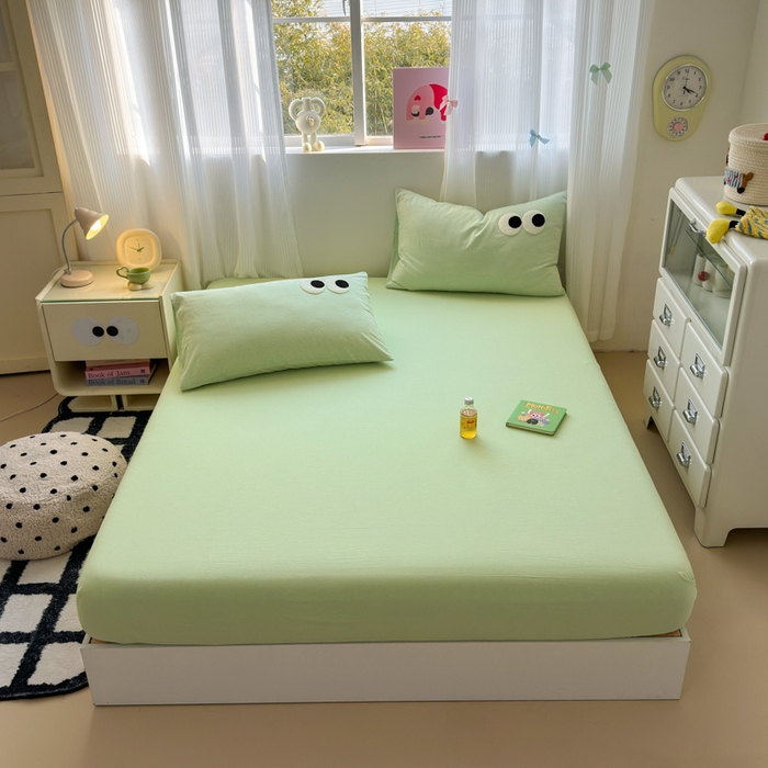 91家纺网 家纺一手货源 找家纺 丽涵家纺 丽涵新品 全棉色织水洗棉单品床笠-床笠三件套 糖果绿