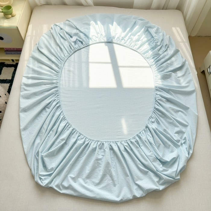 91家纺网 家纺一手货源 找家纺 丽涵家纺 丽涵新品 全棉色织水洗棉单品床笠-床笠三件套 蓝小格