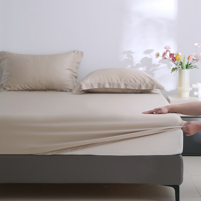 91家纺网 家纺一手货源 找家纺 寝柔2025春夏新款50S纯色天丝床笠单件席梦思床垫棕垫保护套凉感（有质检报告） 燕麦色