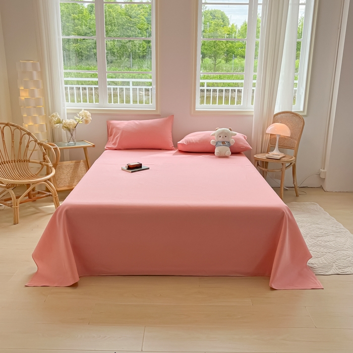 91家纺网 家纺一手货源 找家纺 爱彼家纺 2025新款热门卡通条纹原棉老粗布凉席床单 格调-粉