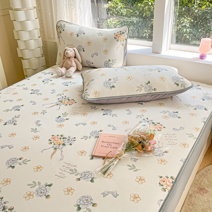 91家纺网 家纺一手货源 找家纺 星座家纺 2025新款复合提花凉感丝凉席三件套床笠款 拈花湾蓝-床笠款