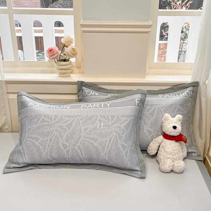 91家纺网 家纺一手货源 找家纺 星座家纺 2025新款复合提花凉感丝凉席三件套平铺款 叶之语-灰