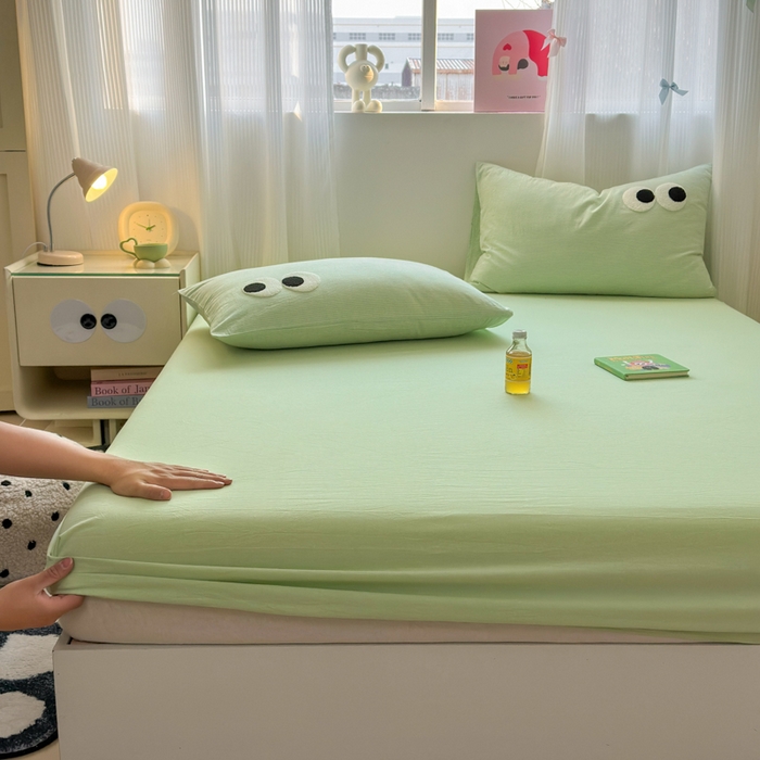 91家纺网 家纺一手货源 找家纺 丽涵家纺 丽涵新品 全棉色织水洗棉单品床笠-床笠三件套 糖果绿