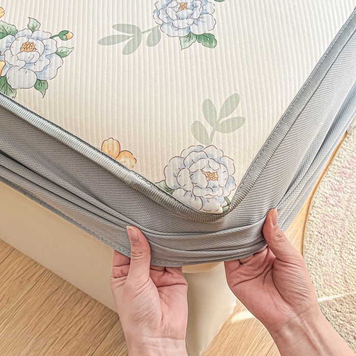 91家纺网 家纺一手货源 找家纺 星座家纺 2025新款复合提花凉感丝凉席三件套床笠款 拈花湾蓝-床笠款