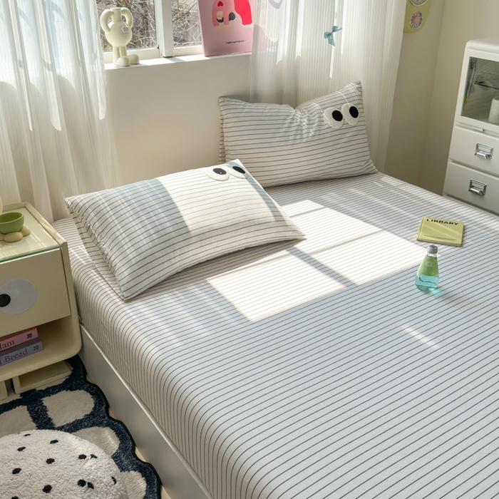 91家纺网 家纺一手货源 找家纺 丽涵家纺 丽涵新品 全棉色织水洗棉单品床笠-床笠三件套 黑白条