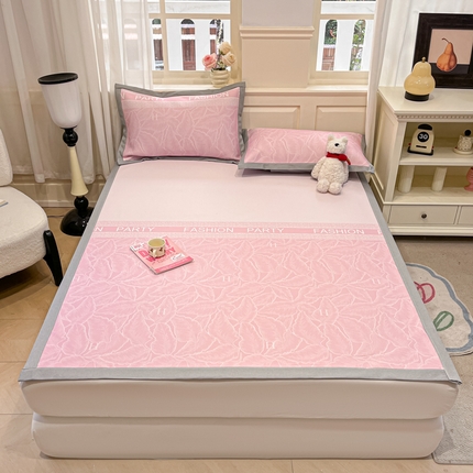 星座家纺 2025新款复合提花凉感丝凉席三件套平铺款 叶之语-粉