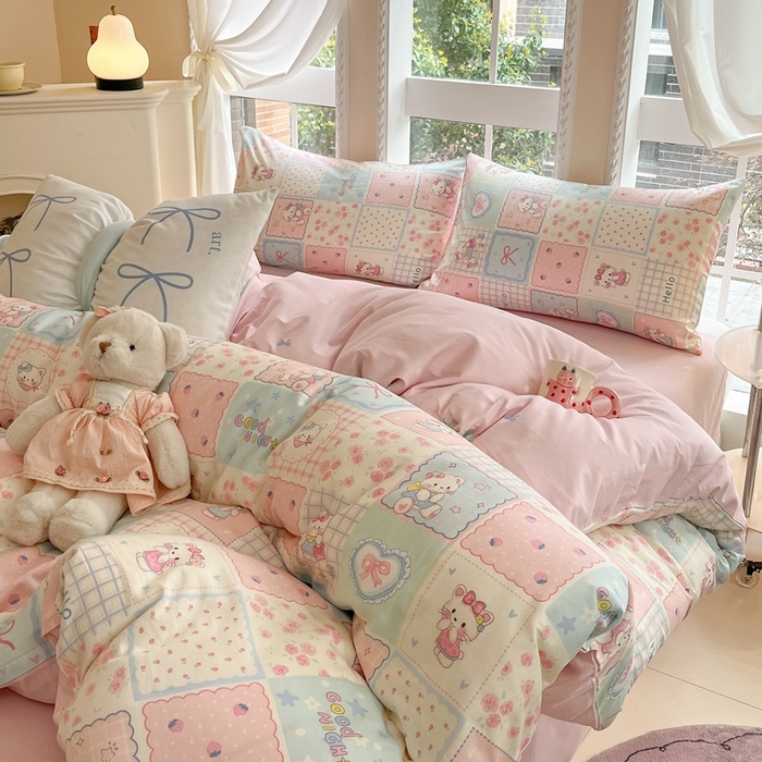 91家纺网 家纺一手货源 找家纺 Sweet dreams甜梦 2025新款全棉印花卡通小清新四件套