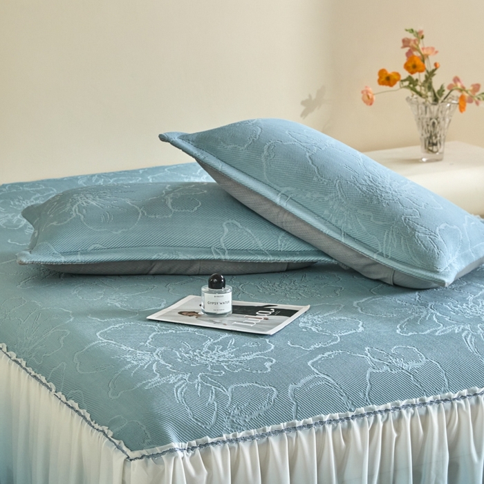 91家纺网 家纺一手货源 找家纺 卡初家居（原微来） 2025新款乙纶冰豆豆渐变色床裙款凉席席子 渐变蓝