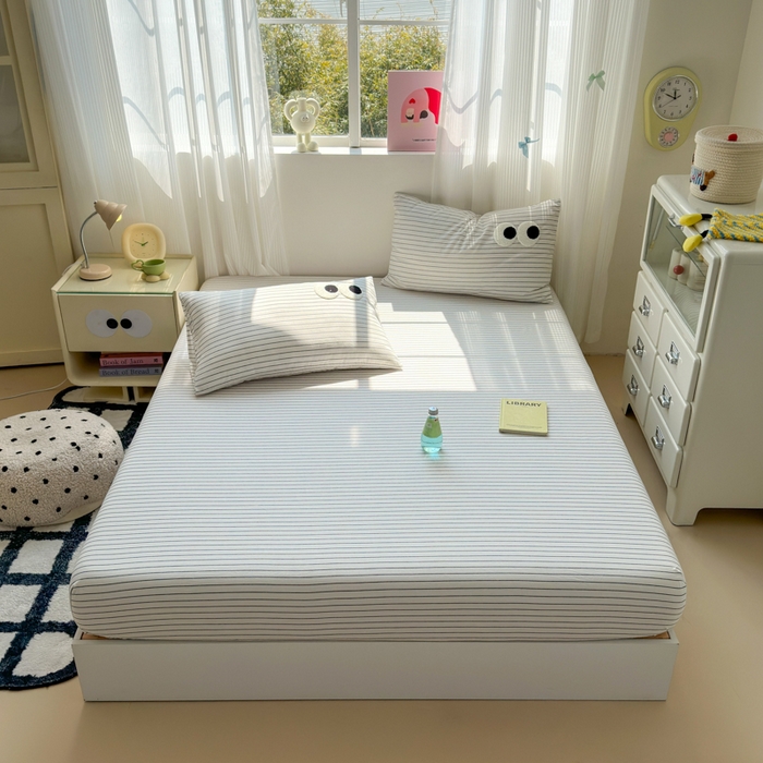 91家纺网 家纺一手货源 找家纺 丽涵家纺 丽涵新品 全棉色织水洗棉单品床笠-床笠三件套 黑白条