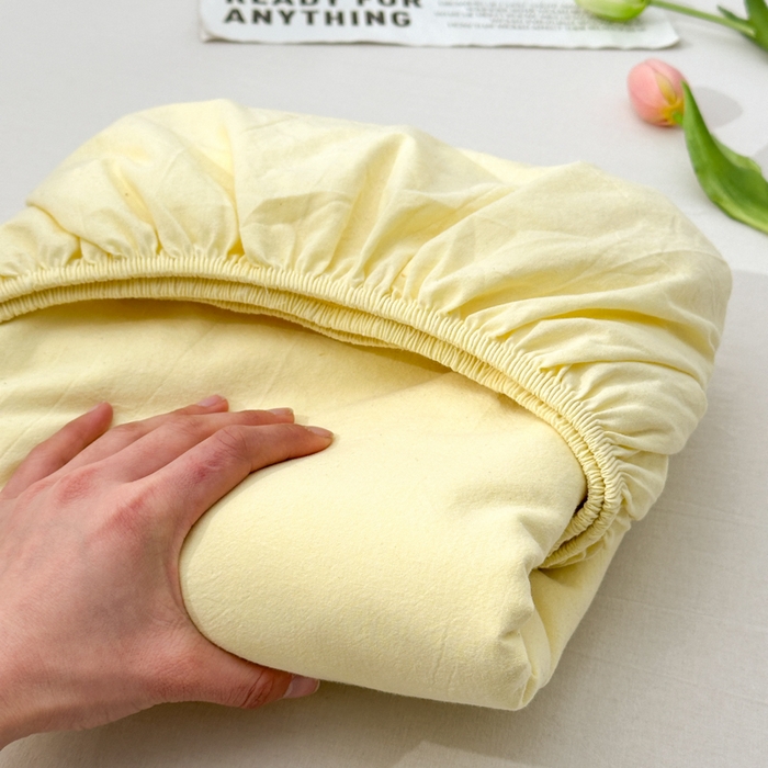 91家纺网 家纺一手货源 找家纺 丽涵家纺 丽涵新品 全棉色织水洗棉单品床笠-床笠三件套 奶黄色