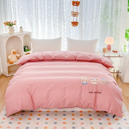 曼町家居 2025春夏新款40支全棉纯棉水洗棉刺绣四件套 元气星喵-慕斯粉