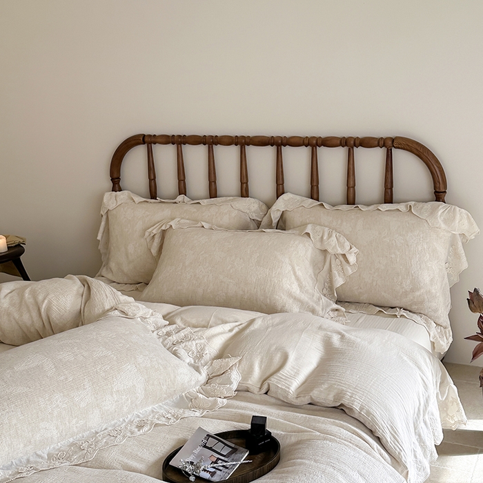 91家纺网 家纺一手货源 找家纺 山舍家居2025新款纯棉棉麻色织提花刺绣花边款四件套-蝶梦晚落 蝶梦晚落-麻本色