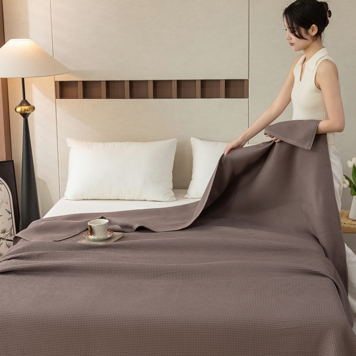 91家纺网 家纺一手货源 找家纺 乐家毛巾被 2025春夏新款日式华夫全棉纯棉毛巾被 华夫格-棕