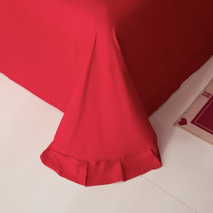 91家纺网 家纺一手货源 找家纺 玉雅家纺 2025新款长绒棉花边款刺绣时尚婚庆四件套 花边款-同心缘-奶油黄