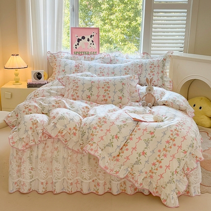 91家纺网 家纺一手货源 找家纺 （总）宜凡家纺 2025新款全棉蕾丝花边床裙四件套