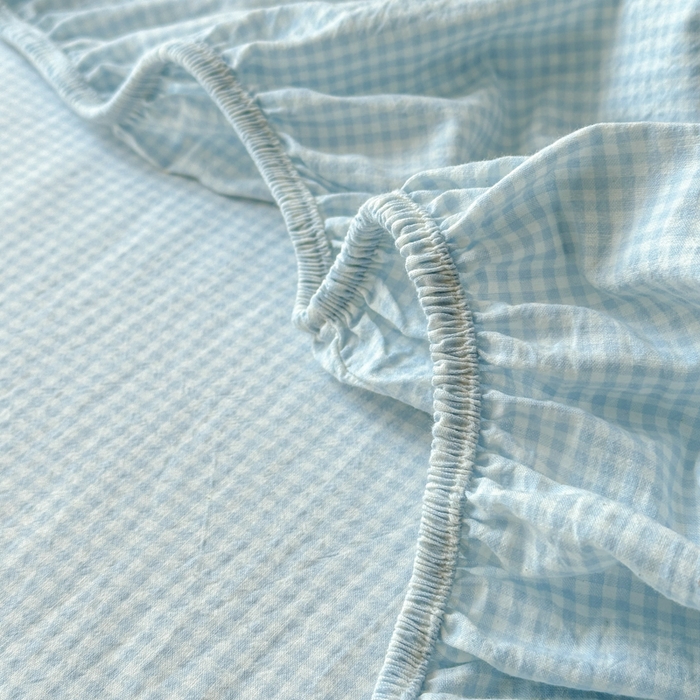 91家纺网 家纺一手货源 找家纺 丽涵家纺 丽涵新品 全棉色织水洗棉单品床笠-床笠三件套 蓝小格