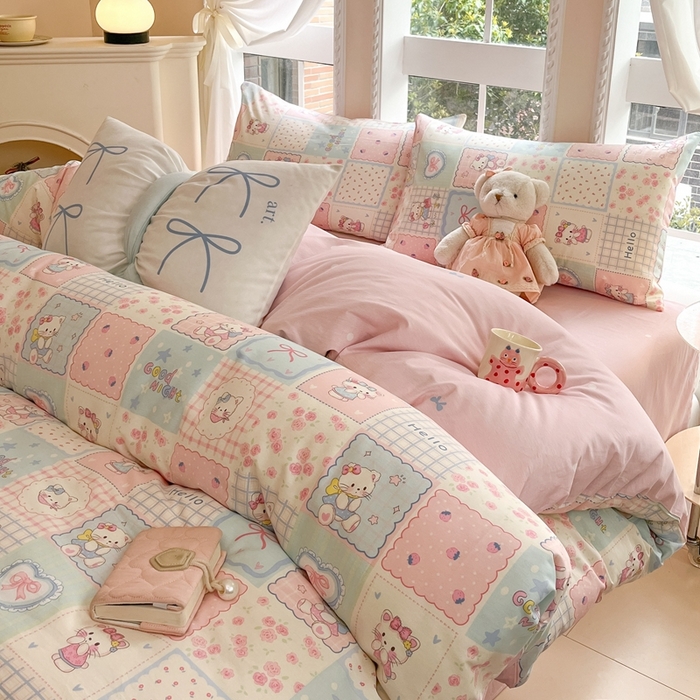 91家纺网 家纺一手货源 找家纺 Sweet dreams甜梦 2025新款全棉印花卡通小清新四件套